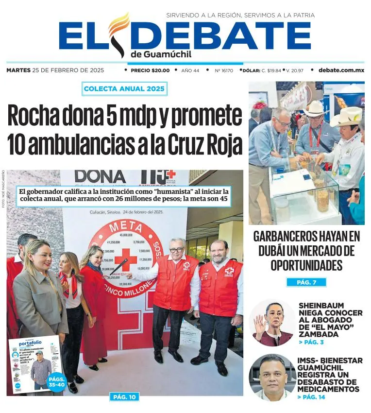 Portada de El Debate de Guamúchil del martes, 25 de febrero de 2025