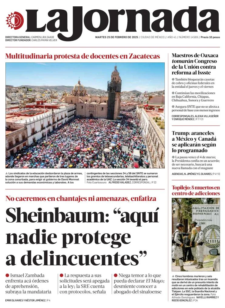 Portada de La Jornada del martes, 25 de febrero de 2025