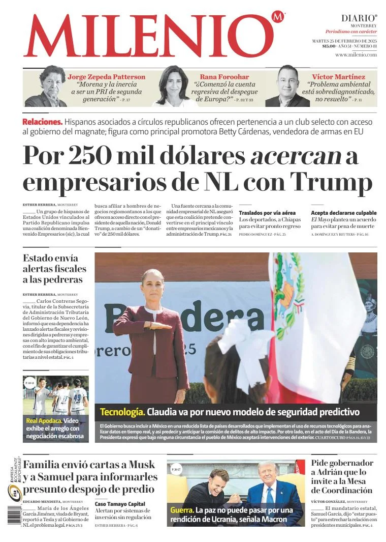 Portada de Milenio Monterrey del martes, 25 de febrero de 2025