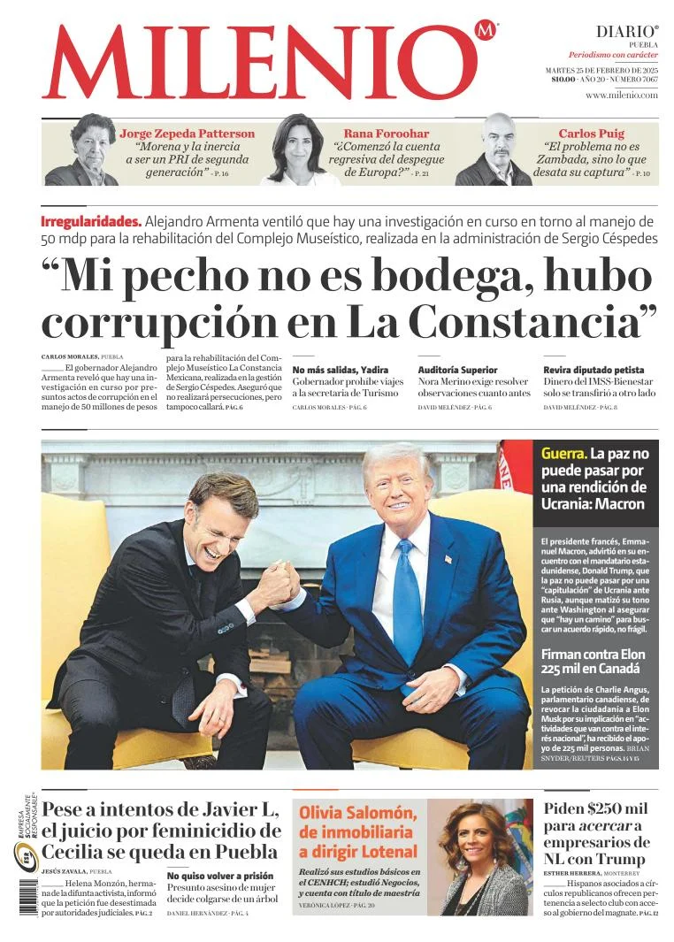 Portada de Milenio Puebla del martes, 25 de febrero de 2025