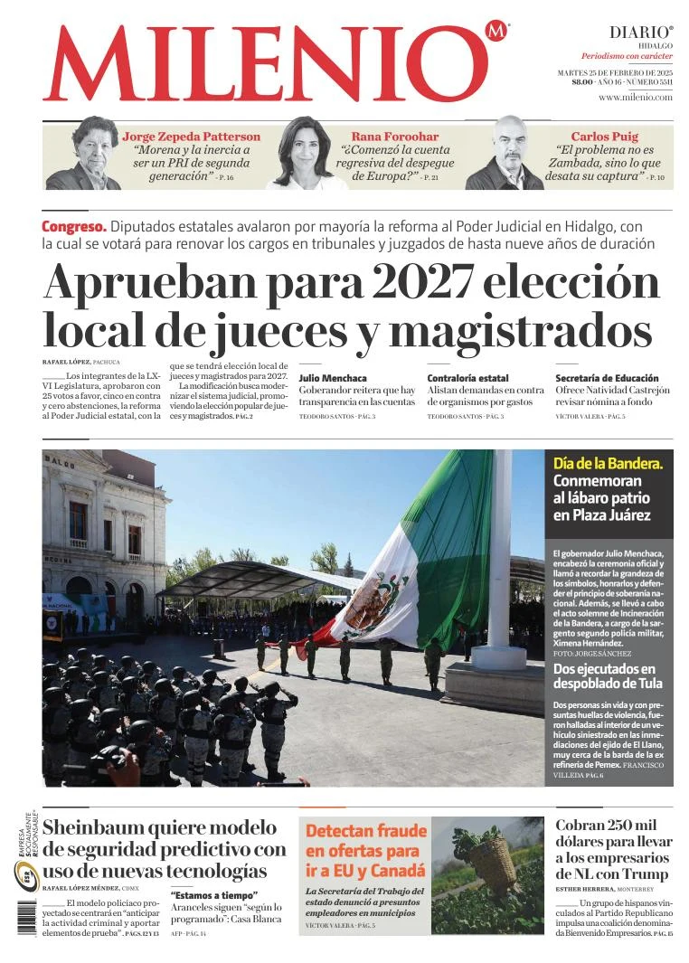 Portada de Milenio Hidalgo del martes, 25 de febrero de 2025