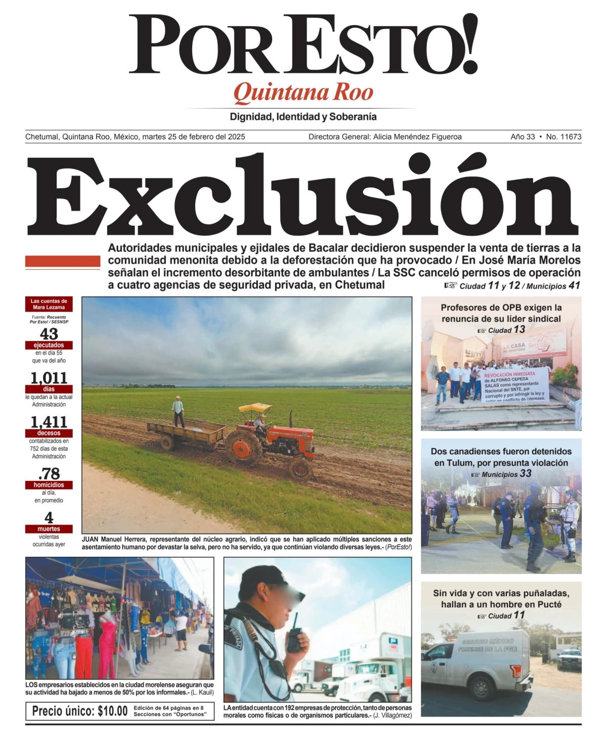 Portada de Por Esto (quintana Roo Chetumal) del martes, 25 de febrero de 2025