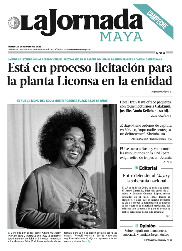 Portada de La Jornada Maya Campeche del martes, 25 de febrero de 2025