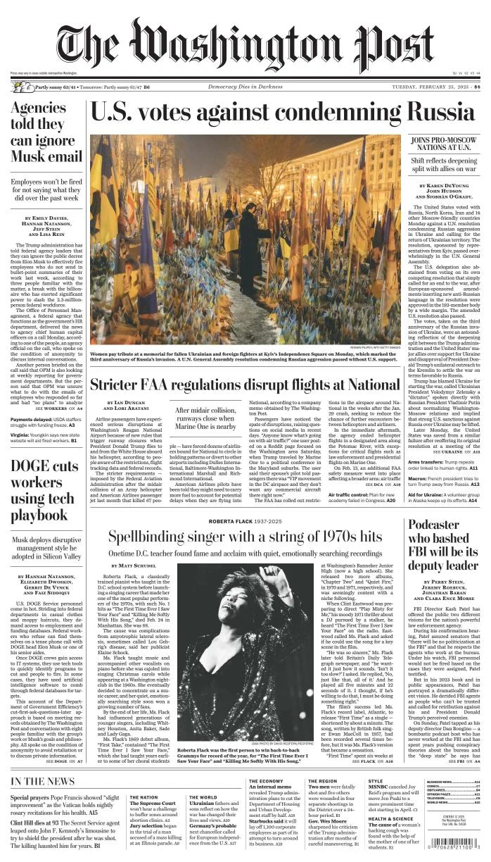 Portada de The Washington Post del martes, 25 de febrero de 2025