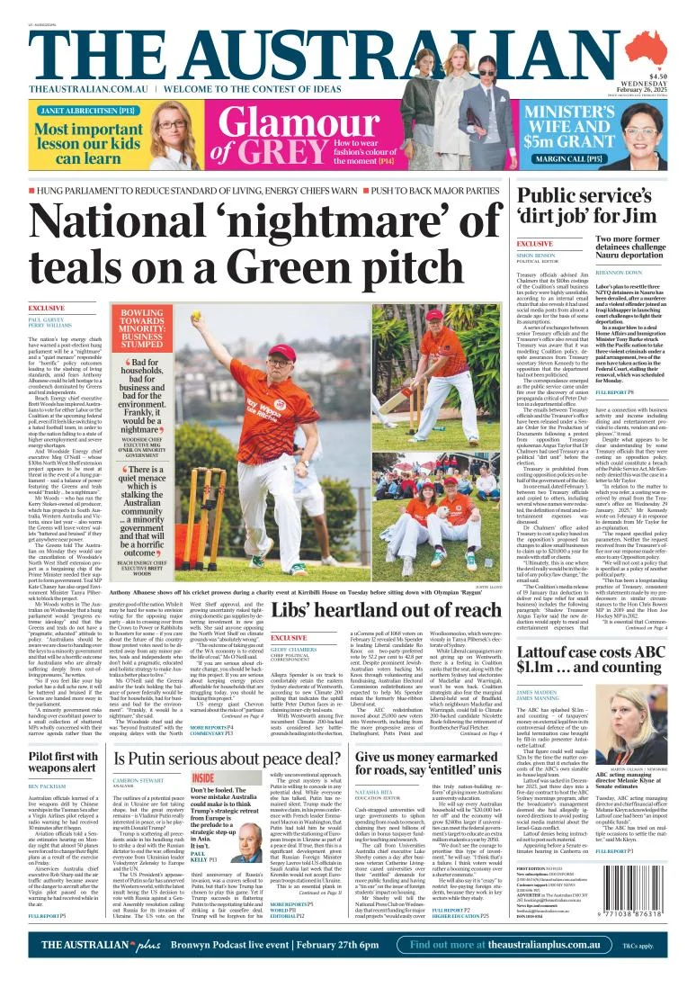 Portada de The Australian del miércoles, 26 de febrero de 2025