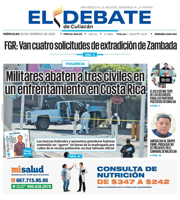 Portada de El Debate de Culiacán del miércoles, 26 de febrero de 2025