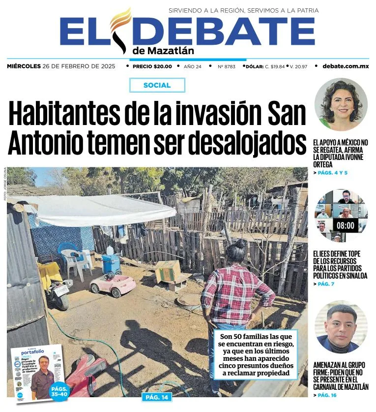 Portada de El Debate de Mazatlán del miércoles, 26 de febrero de 2025