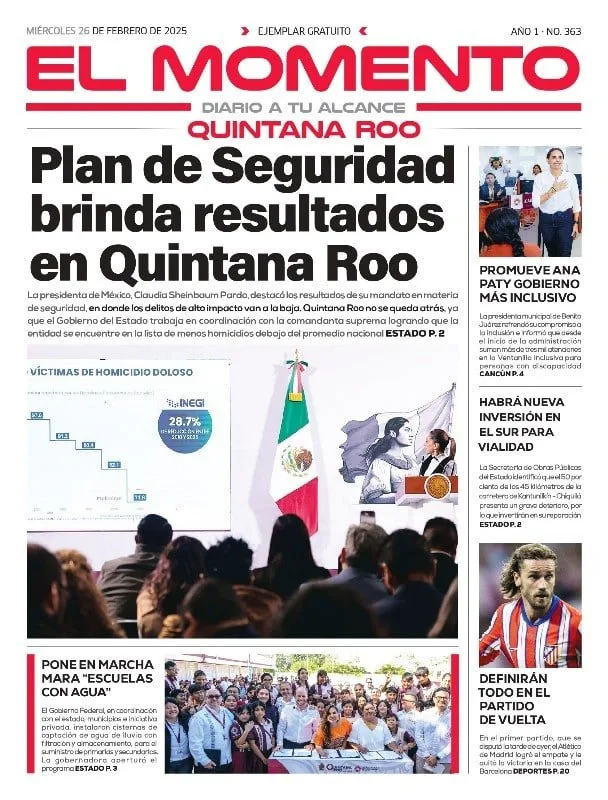 Portada de El Momento Quintana Roo del miércoles, 26 de febrero de 2025
