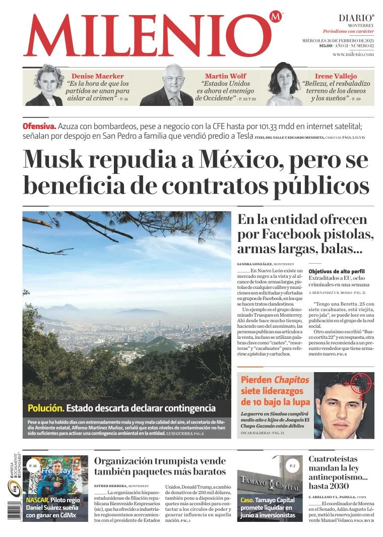 Portada de Milenio Monterrey del miércoles, 26 de febrero de 2025