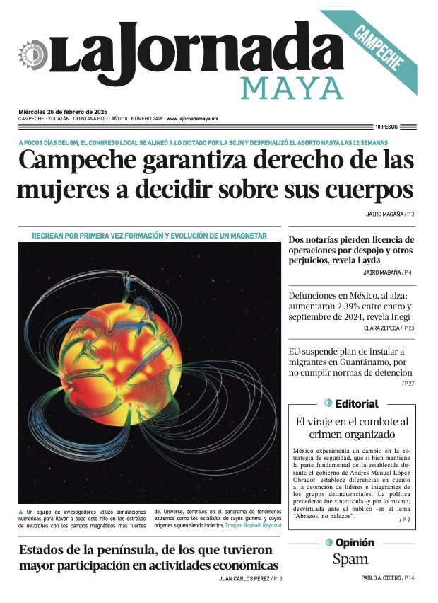Portada de La Jornada Maya Campeche del miércoles, 26 de febrero de 2025