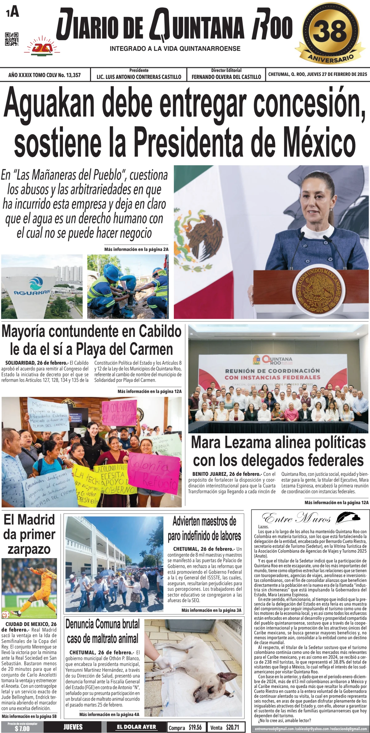 Portada de Diario de Quintana Roo (portada)