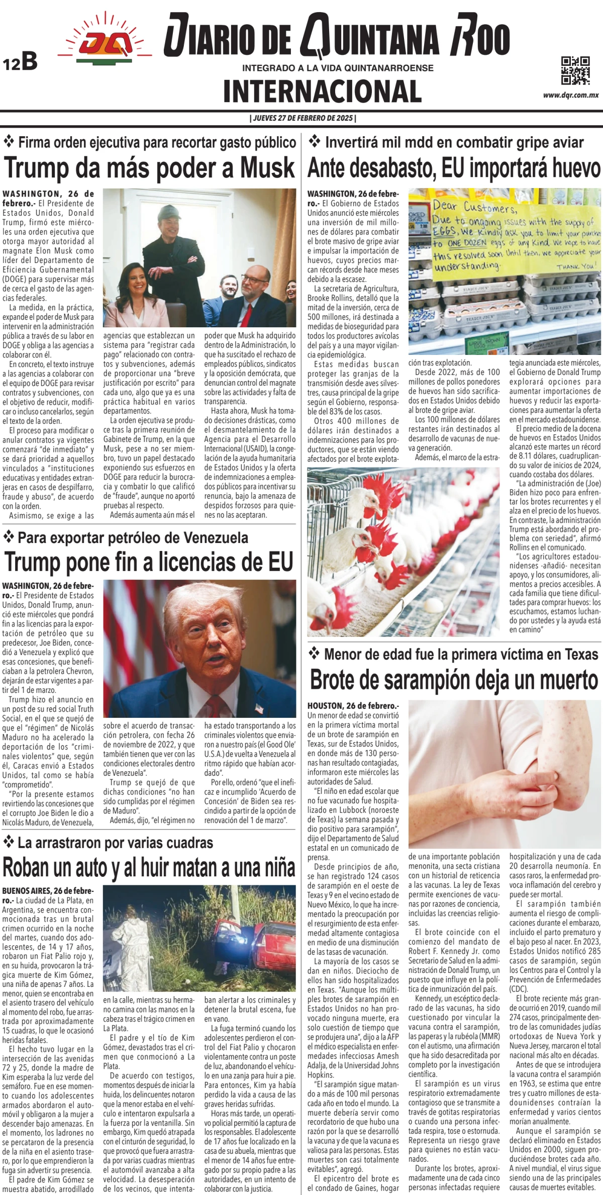 Portada de Diario de Quintana Roo (contra Portada)