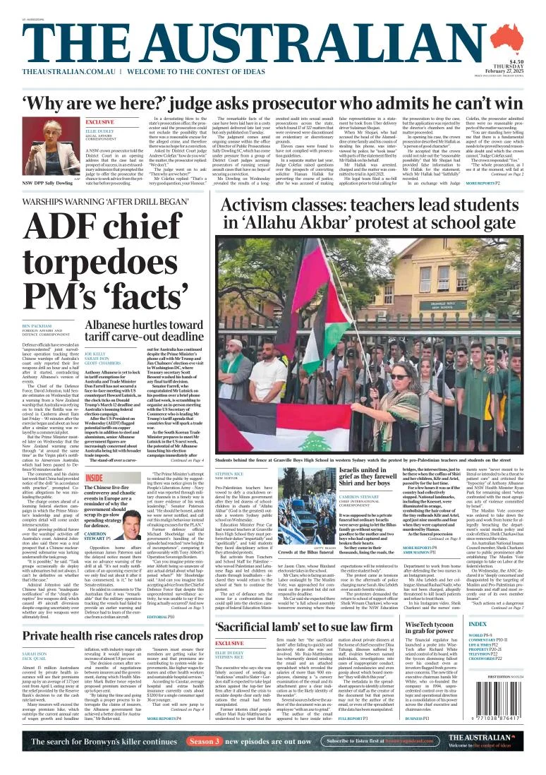 Portada de The Australian del jueves, 27 de febrero de 2025