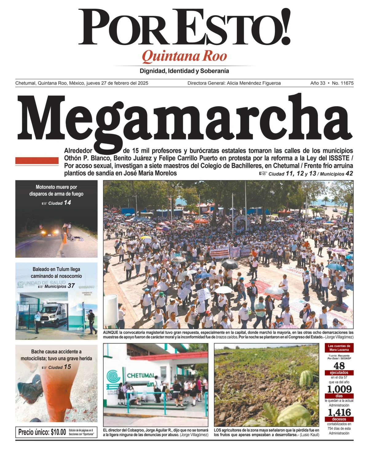 Portada de Por Esto (quintana Roo Chetumal) del jueves, 27 de febrero de 2025