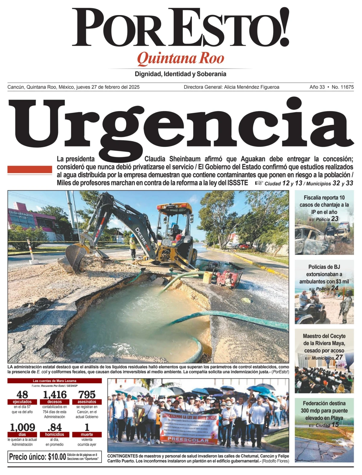 Portada de Por Esto (quintana Roo Cancun) del jueves, 27 de febrero de 2025