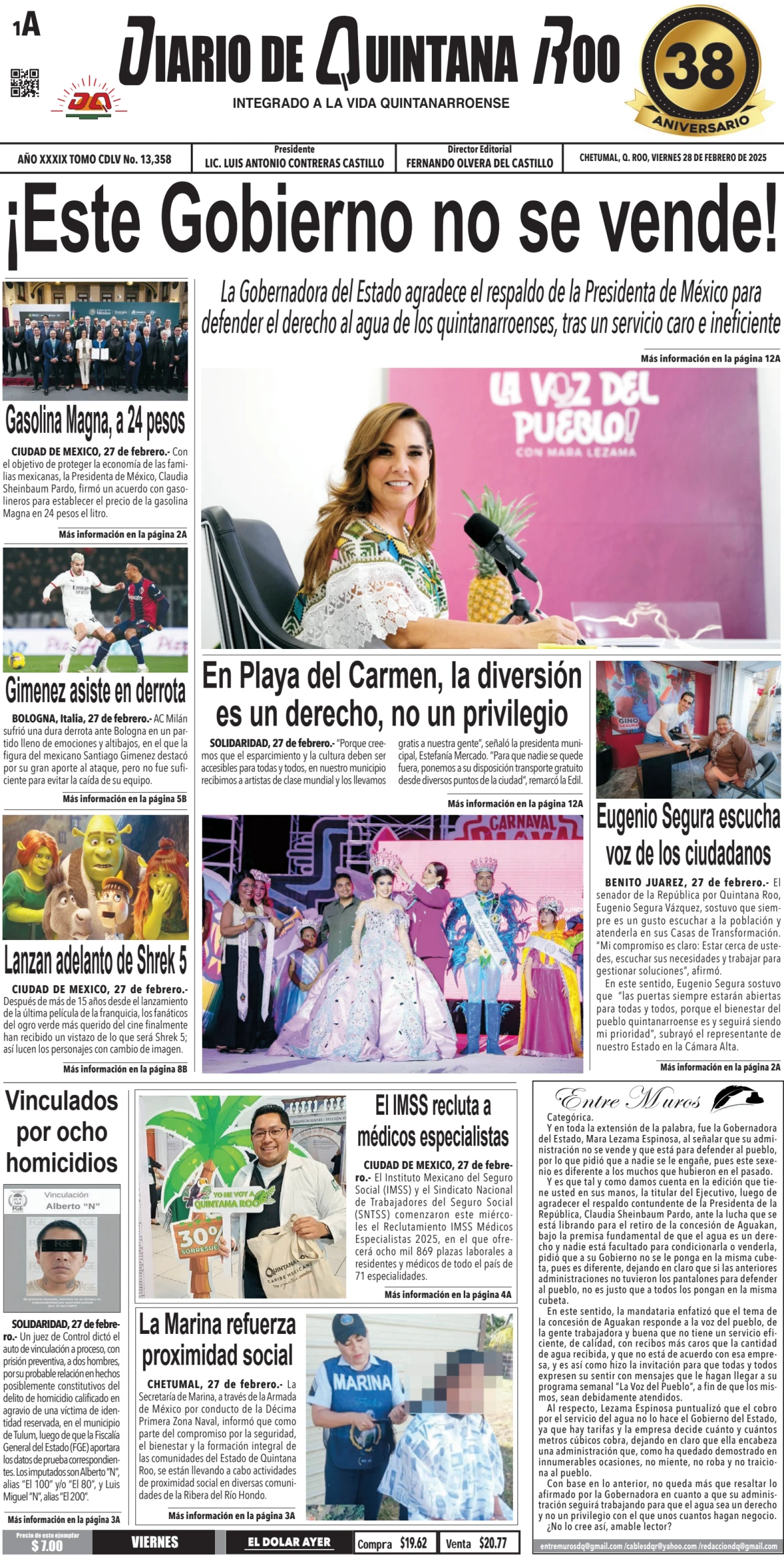 Portada de Diario de Quintana Roo (portada)