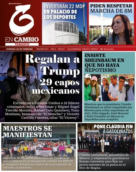 Portada de En Cambio - Tabasco (portada) del viernes, 28 de febrero de 2025