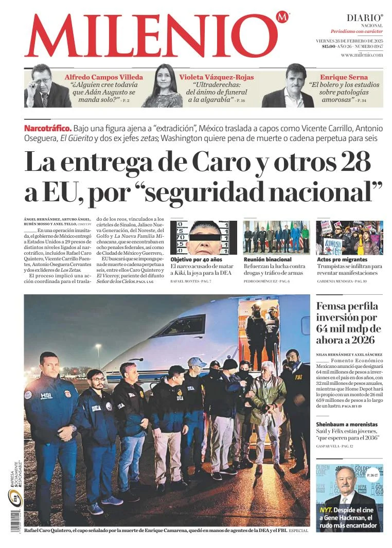 Portada de Milenio del viernes, 28 de febrero de 2025