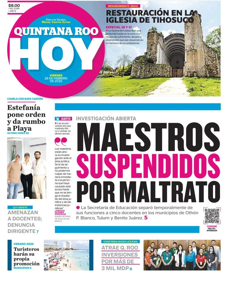 Portada de Quintana Roo Hoy del viernes, 28 de febrero de 2025