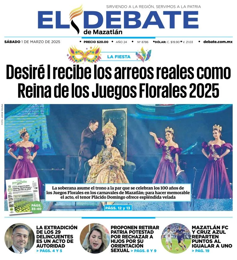 Portada de El Debate de Mazatlan del sábado, 1 de marzo de 2025