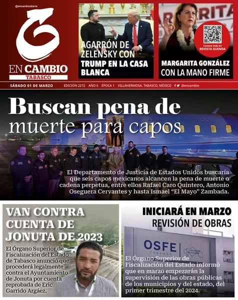 Portada de En Cambio - Tabasco (portada) del sábado, 1 de marzo de 2025