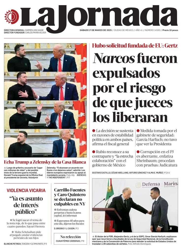 Portada de La Jornada del sábado, 1 de marzo de 2025