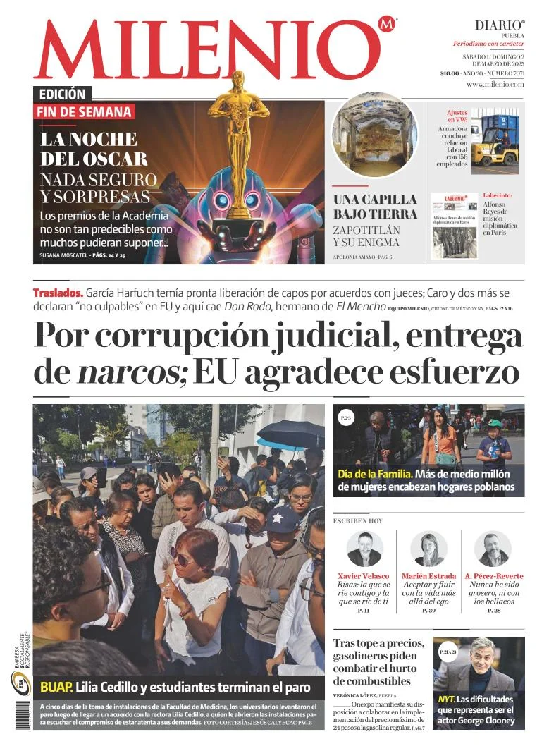 Portada de Milenio Puebla del sábado, 1 de marzo de 2025