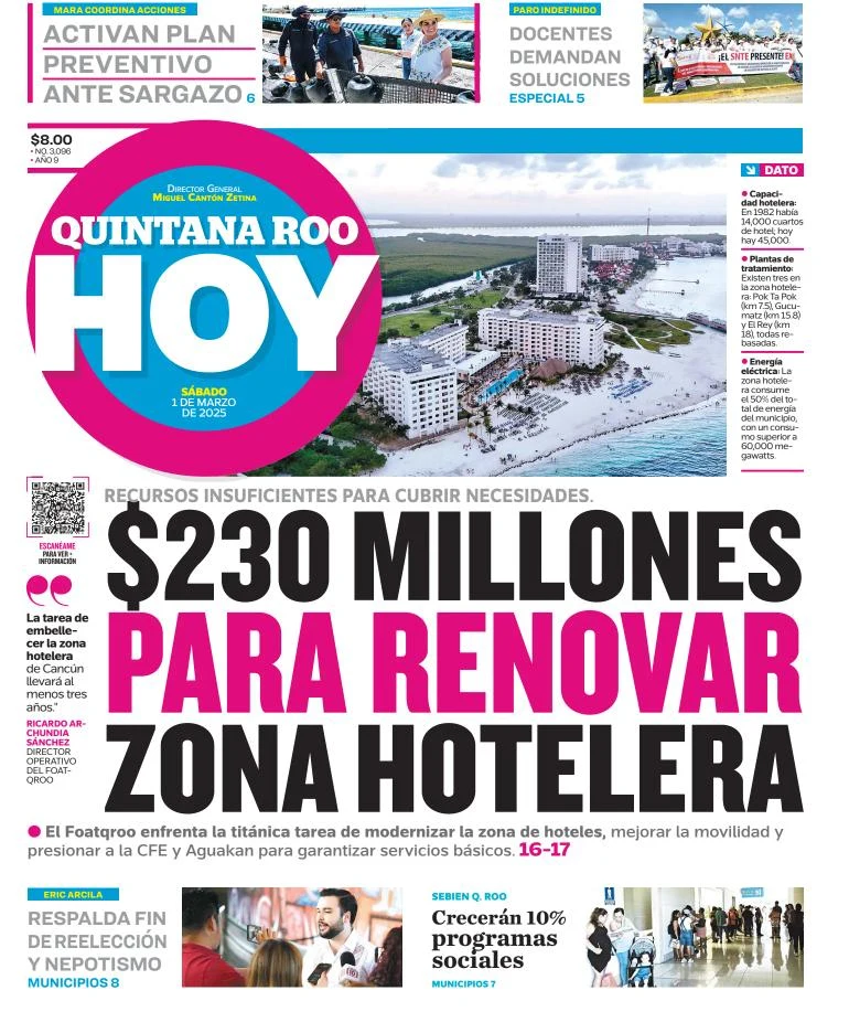 Portada de Quintana Roo Hoy del sábado, 1 de marzo de 2025
