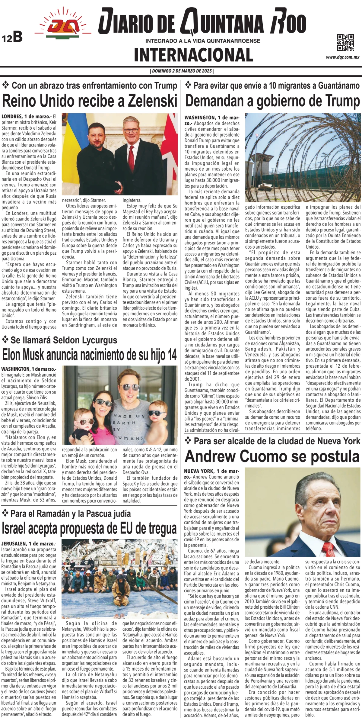 Portada de Diario de Quintana Roo (contra Portada)
