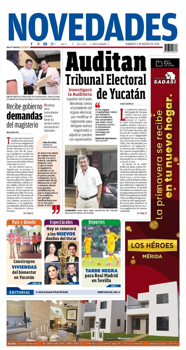 Portada de Novedades Quintana Roo