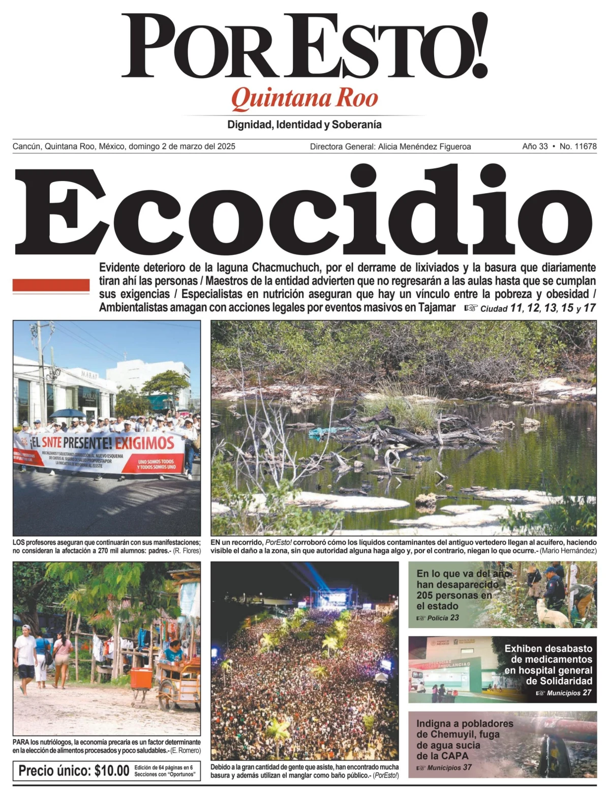 Portada de Por Esto (quintana Roo Cancun) del domingo, 2 de marzo de 2025