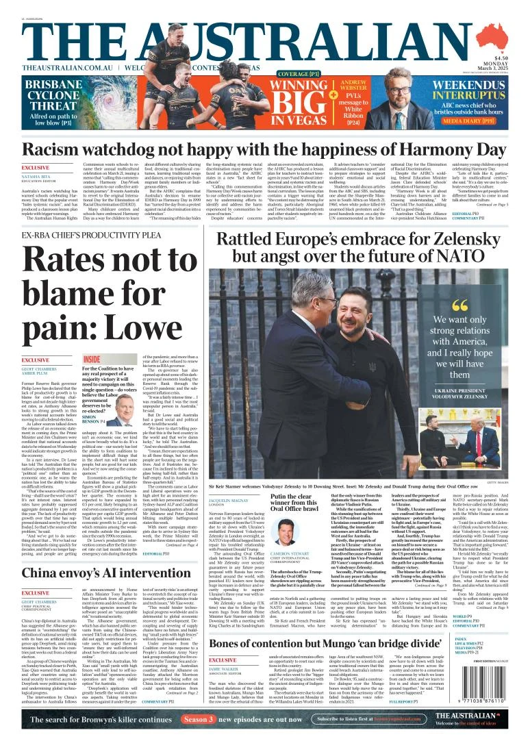 Portada de The Australian del lunes, 3 de marzo de 2025