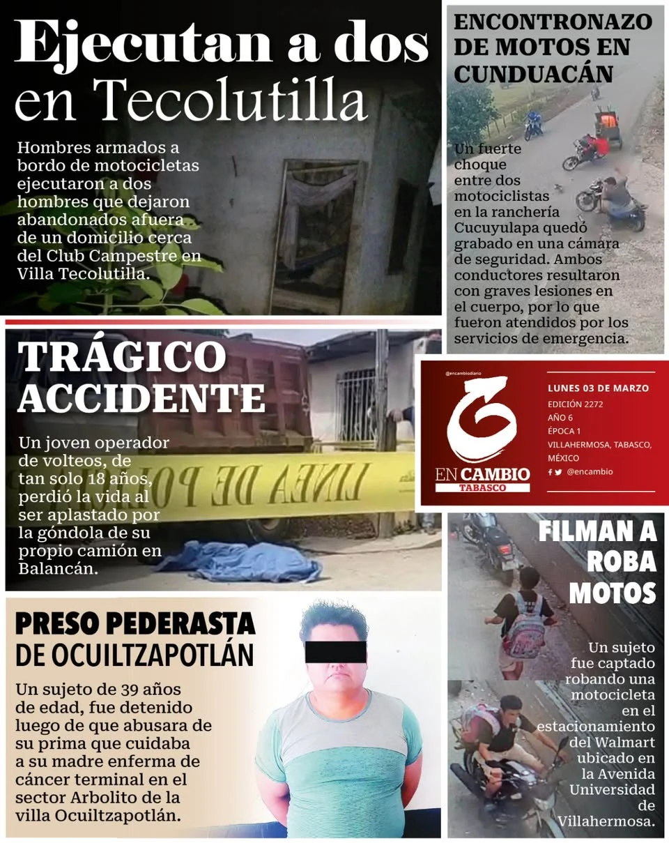 Portada de En Cambio - Tabasco (contraportada) del lunes, 3 de marzo de 2025