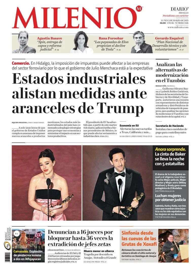 Portada de Milenio Hidalgo del lunes, 3 de marzo de 2025