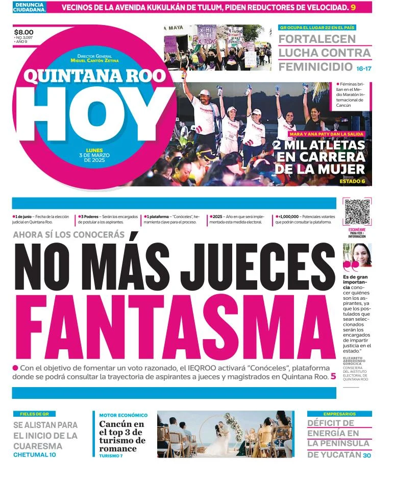 Portada de Quintana Roo Hoy del lunes, 3 de marzo de 2025