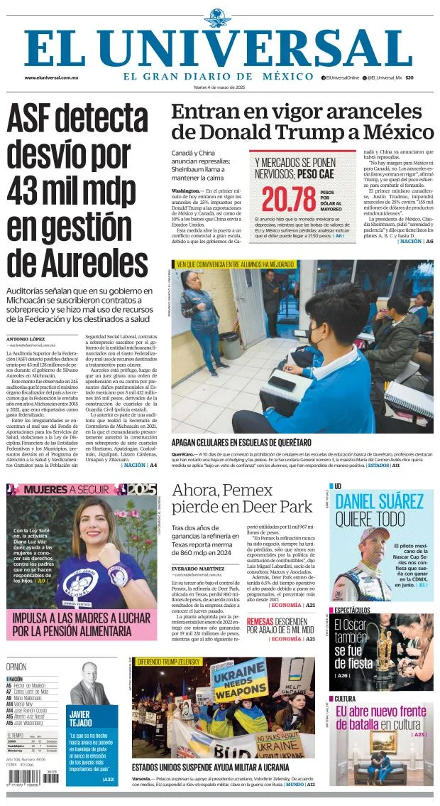 Portada de El Universal