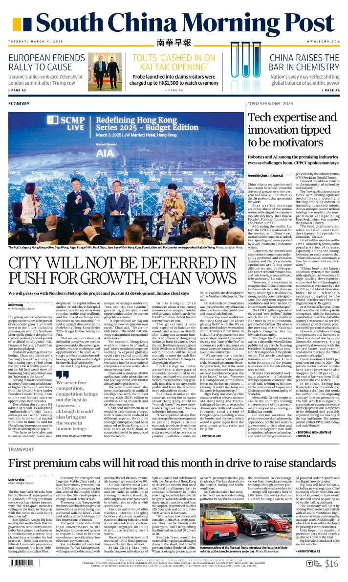 Portada de South China Morning Post del martes, 4 de marzo de 2025