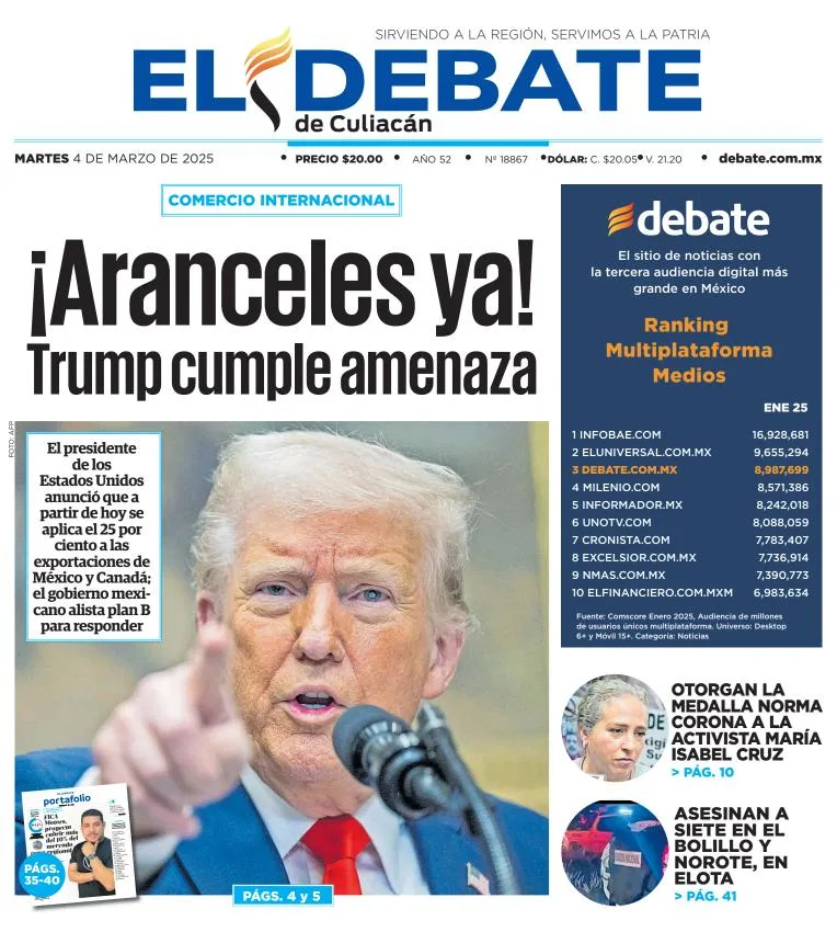 Portada de El Debate de Culiacan del martes, 4 de marzo de 2025