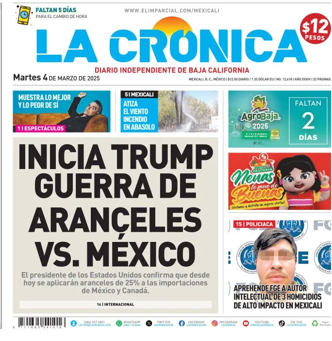 Portada de La Cronica del martes, 4 de marzo de 2025