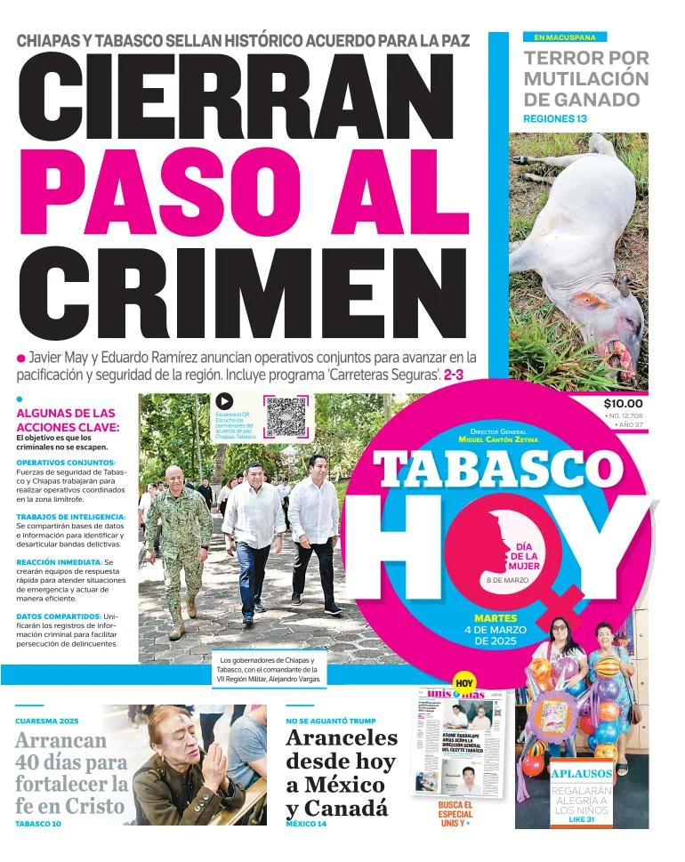 Portada de Tabasco Hoy del martes, 4 de marzo de 2025