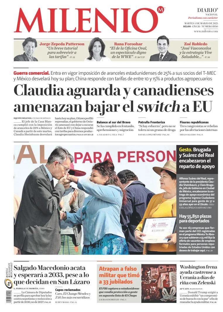Portada de Milenio del martes, 4 de marzo de 2025