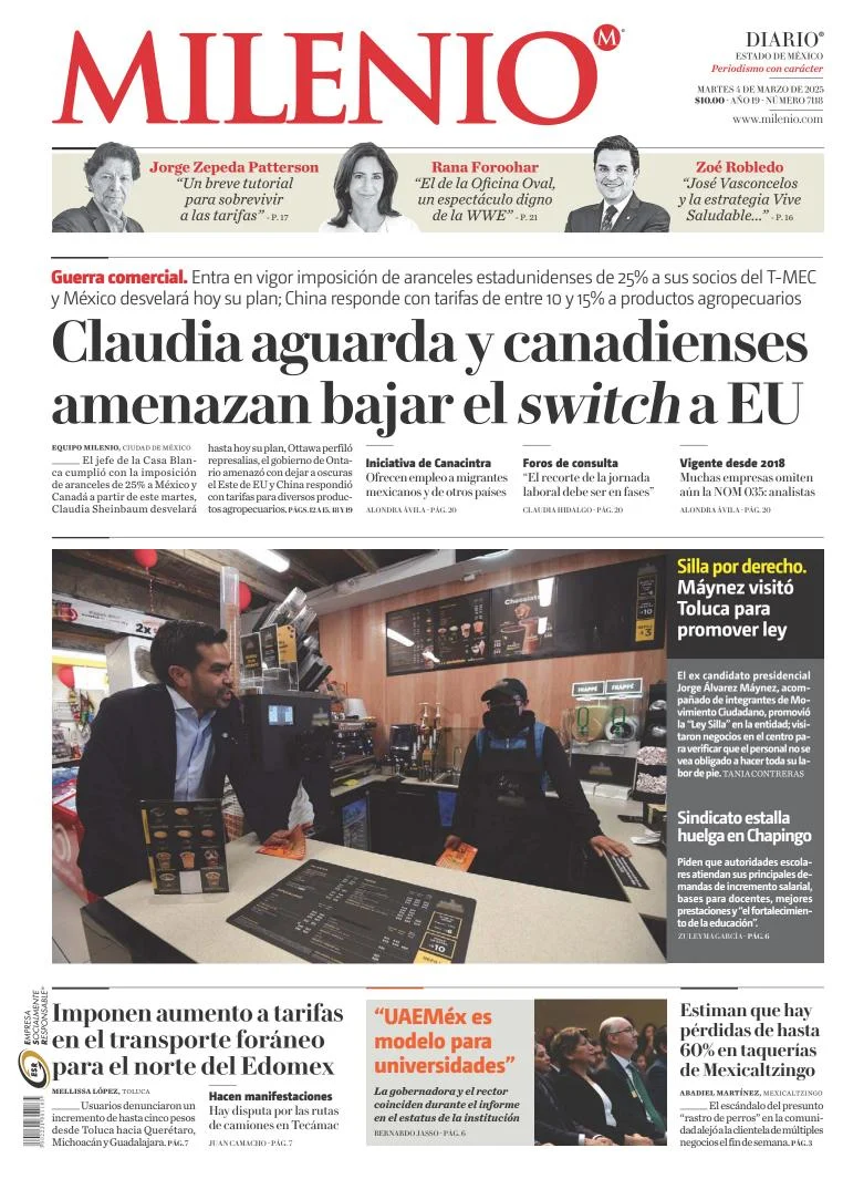 Portada de Milenio Edo de Mexico del martes, 4 de marzo de 2025