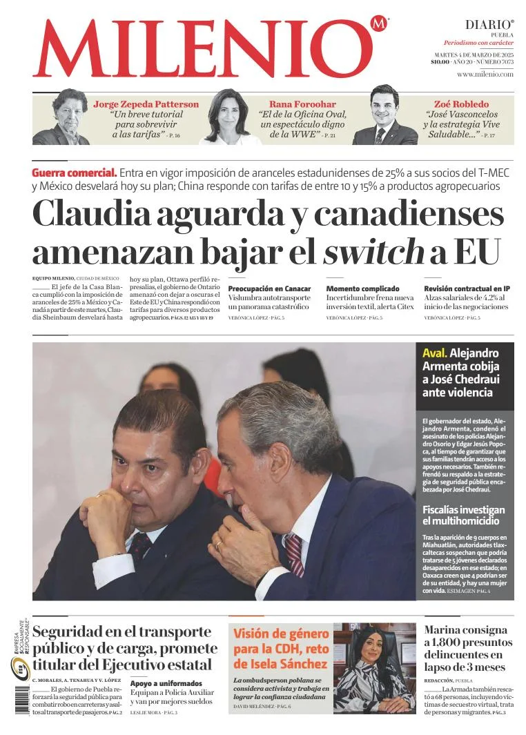 Portada de Milenio Puebla del martes, 4 de marzo de 2025