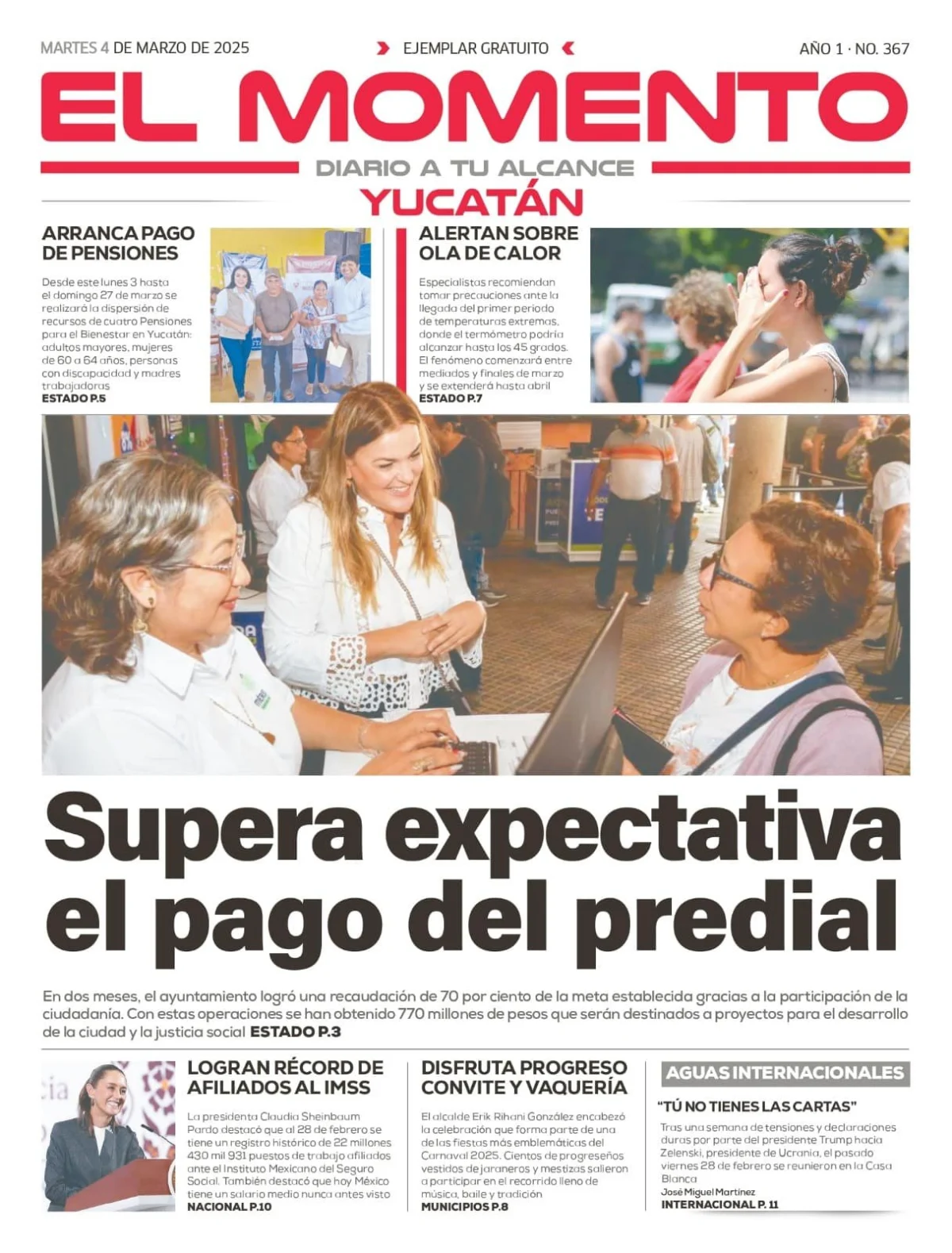 Portada de El Momento Yucatan del martes, 4 de marzo de 2025