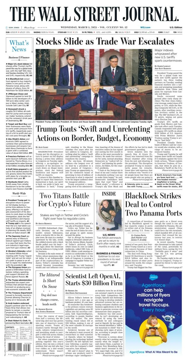 Portada de The Wall Street Journal
