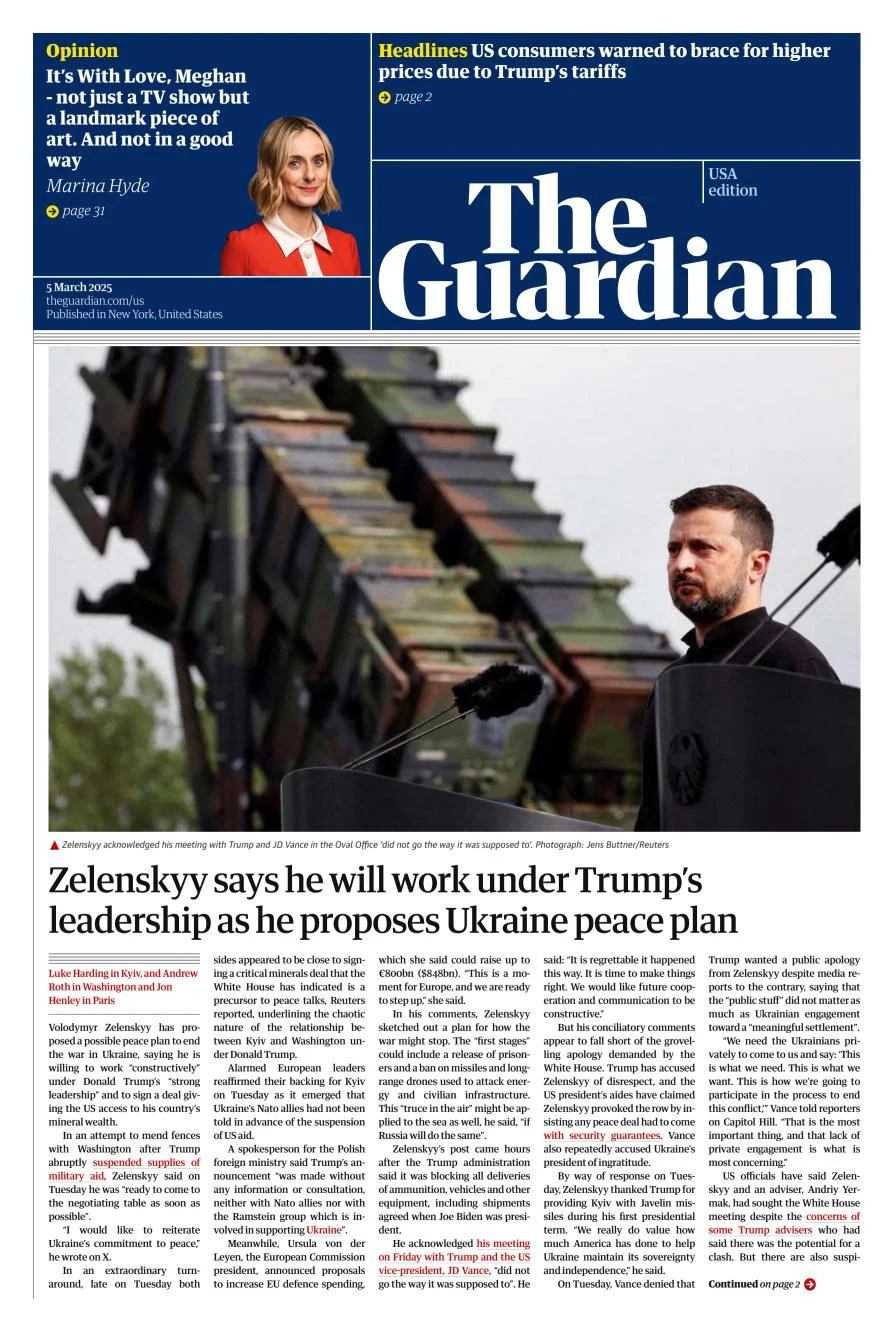 Portada de The Guardian (usa) del miércoles, 5 de marzo de 2025