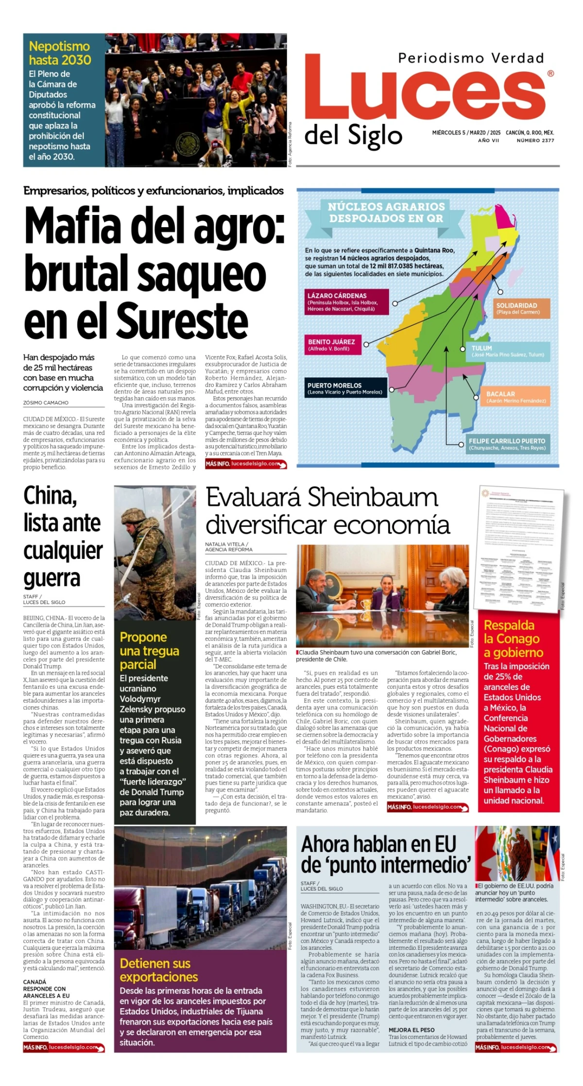 Portada de Luces del Siglo del miércoles, 5 de marzo de 2025