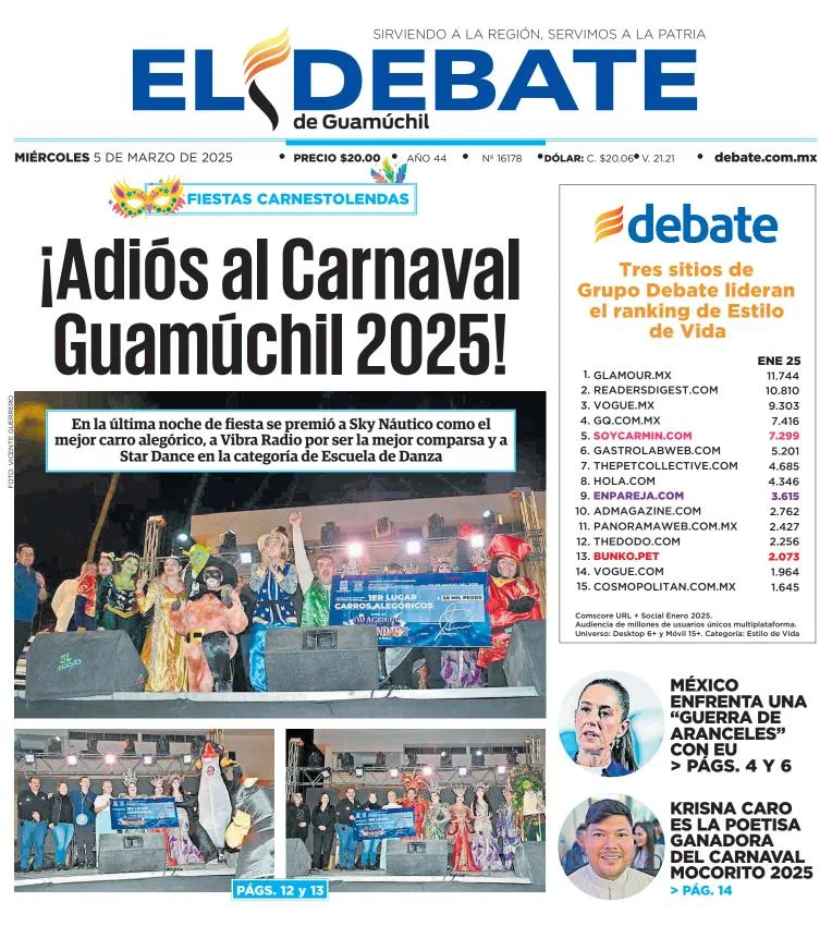 Portada de El Debate de Guamuchil del miércoles, 5 de marzo de 2025