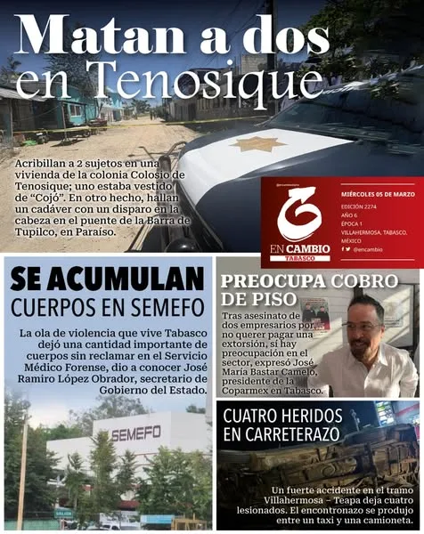 Portada de En Cambio - Tabasco (contraportada) del miércoles, 5 de marzo de 2025
