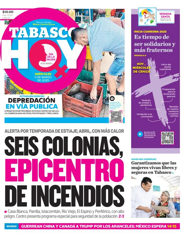 Portada de Tabasco Hoy del miércoles, 5 de marzo de 2025